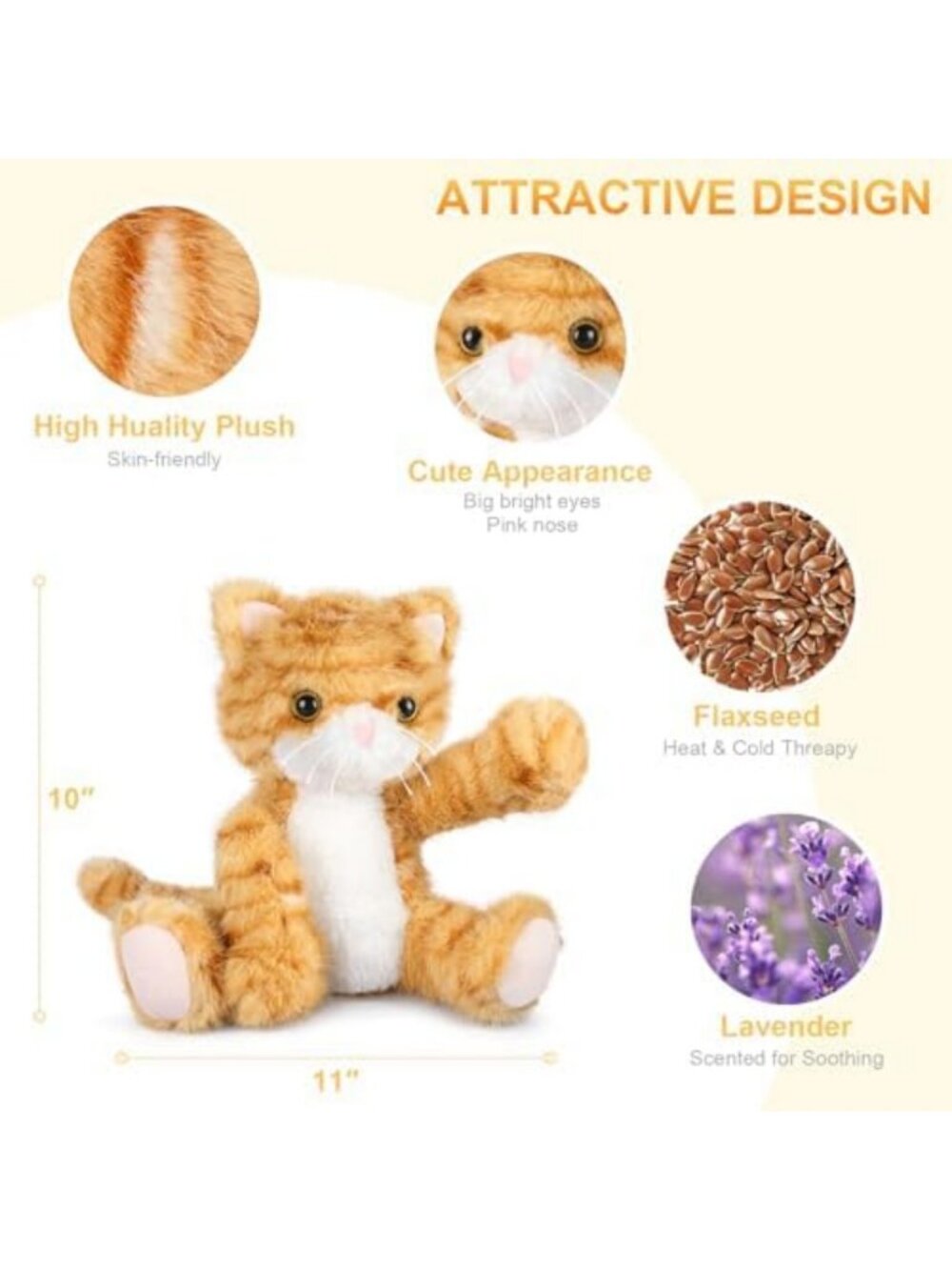Cozy Heatable & Coolable Orange Cat Plush Heating Pad for Kids & Adults - Picture 3 of 7